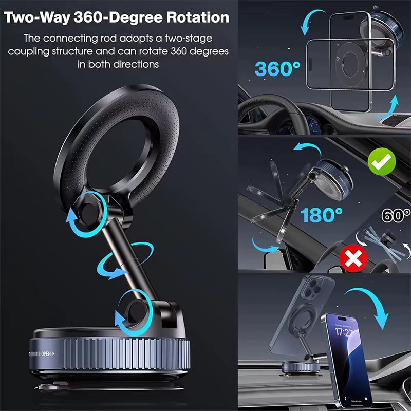 Vacuum Magnet Bracket Upgraded Version Multi-Angles Adjustment Strong Magnetic Suck Design Foldable Car Navigation Phone Holder