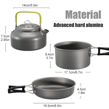 WESTTUNE Camping Cookware Kit Aluminum Outdoor Portable Cooking Set Pot Pan Kettle for Camping Tableware Hiking Picnic 3Pcs