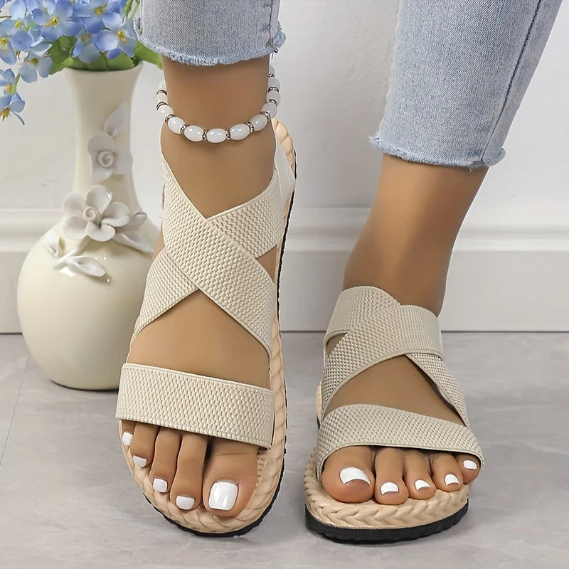 Soft-Soled Lightweight Casual Elastic Strap Sports Sandals for Women, Summer Non-Slip Flat Beach Shoes 2023 New Women'S Shoes Fo