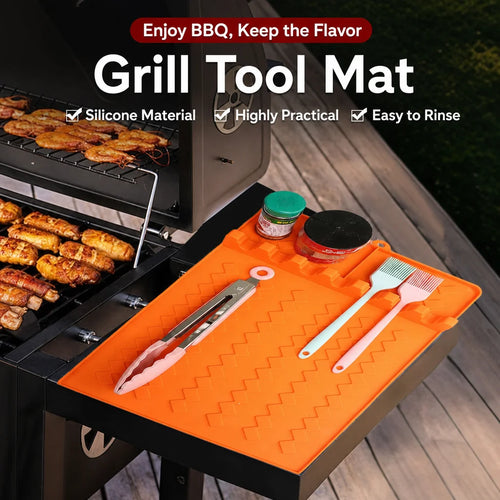 Silicone BBQ Grill Side Burner Mat Utensil Rest Holder Heat Resistant Countertop Drip Tray Outdoor Grilling Tool Accessories