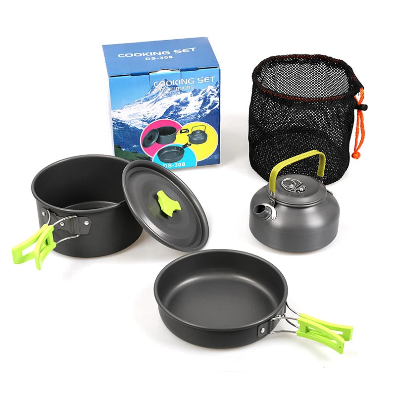 WESTTUNE Camping Cookware Kit Aluminum Outdoor Portable Cooking Set Pot Pan Kettle for Camping Tableware Hiking Picnic 3Pcs
