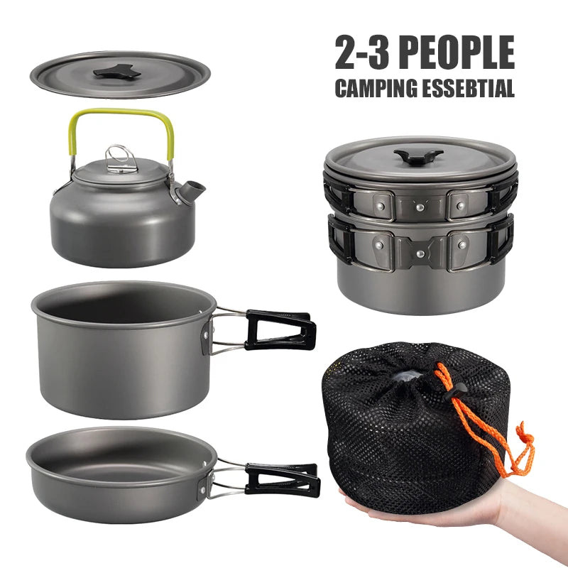 WESTTUNE Camping Cookware Kit Aluminum Outdoor Portable Cooking Set Pot Pan Kettle for Camping Tableware Hiking Picnic 3Pcs