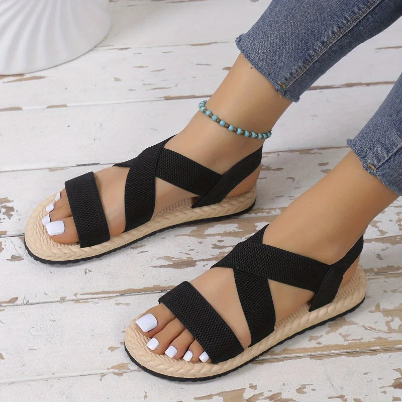 Soft-Soled Lightweight Casual Elastic Strap Sports Sandals for Women, Summer Non-Slip Flat Beach Shoes 2023 New Women'S Shoes Fo