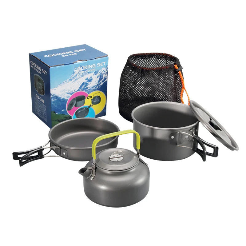 WESTTUNE Camping Cookware Kit Aluminum Outdoor Portable Cooking Set Pot Pan Kettle for Camping Tableware Hiking Picnic 3Pcs