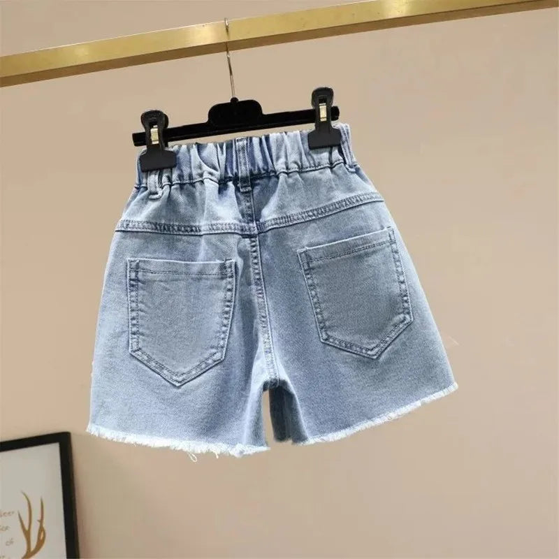 3-11Y Girl Denim Shorts 2025 Summer New Embroidery Flowers Grls Outer Pants Teenager Shorts Kids Baby Shorts