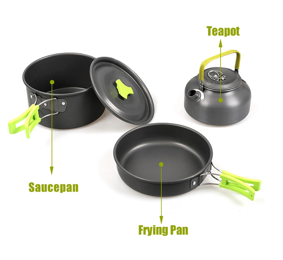 WESTTUNE Camping Cookware Kit Aluminum Outdoor Portable Cooking Set Pot Pan Kettle for Camping Tableware Hiking Picnic 3Pcs