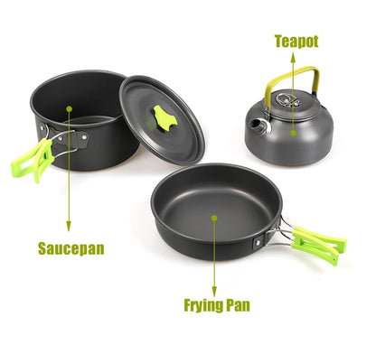 WESTTUNE Camping Cookware Kit Aluminum Outdoor Portable Cooking Set Pot Pan Kettle for Camping Tableware Hiking Picnic 3Pcs