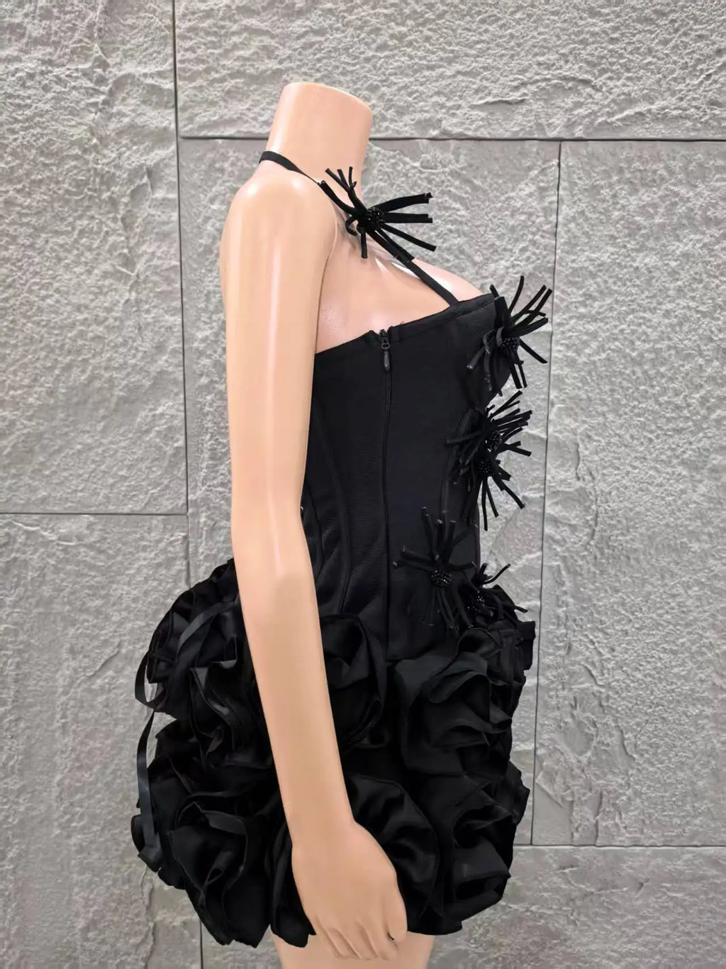 2025 New Black Color Women Sexy Strapless Florals 2 Pieces Bodycon Mini Bandage Dress Celebrate Nightclub Party Bar Singer Wear