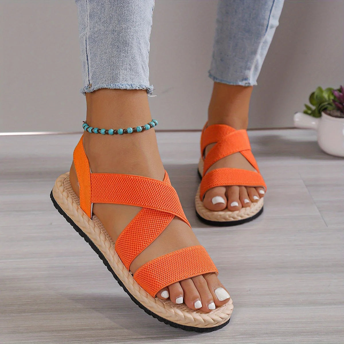 Soft-Soled Lightweight Casual Elastic Strap Sports Sandals for Women, Summer Non-Slip Flat Beach Shoes 2023 New Women'S Shoes Fo