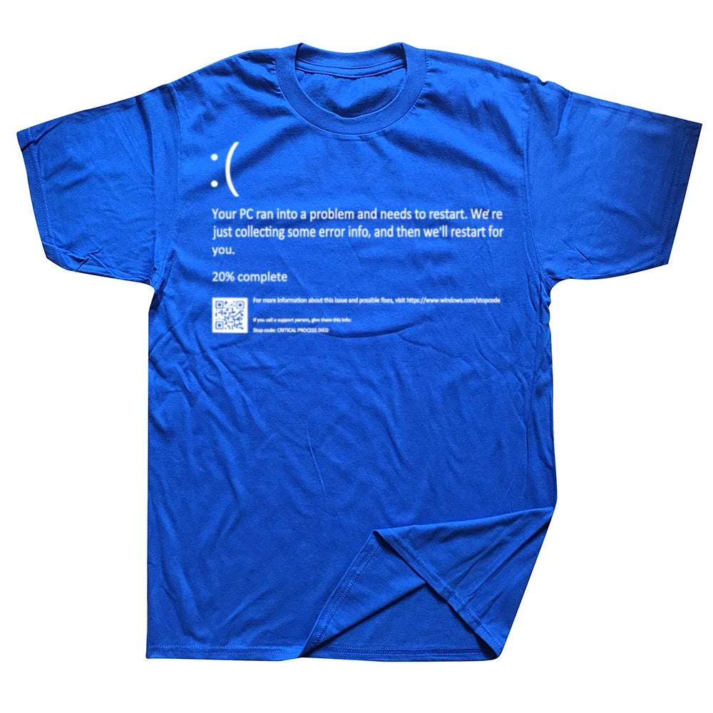 Funny Blue Screen of Death Geek Halloween Party Graphic T-Shirts Men Fashion Casual Tshirt 100% Cotton Loose Oversized T Shirt