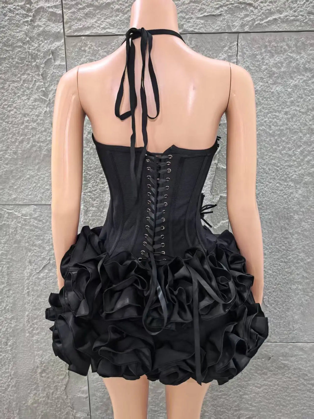 2025 New Black Color Women Sexy Strapless Florals 2 Pieces Bodycon Mini Bandage Dress Celebrate Nightclub Party Bar Singer Wear