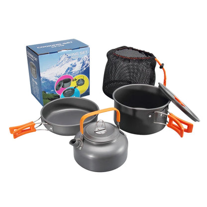 WESTTUNE Camping Cookware Kit Aluminum Outdoor Portable Cooking Set Pot Pan Kettle for Camping Tableware Hiking Picnic 3Pcs