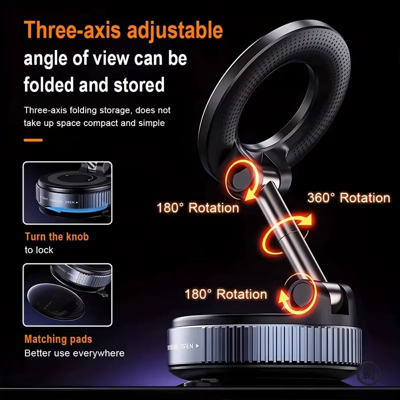 Vacuum Magnet Bracket Upgraded Version Multi-Angles Adjustment Strong Magnetic Suck Design Foldable Car Navigation Phone Holder