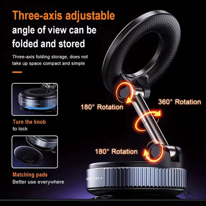 Vacuum Magnet Bracket Upgraded Version Multi-Angles Adjustment Strong Magnetic Suck Design Foldable Car Navigation Phone Holder