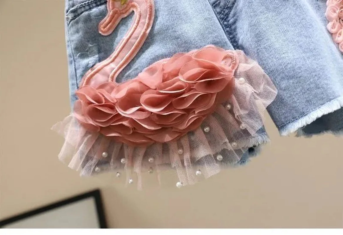 3-11Y Girl Denim Shorts 2025 Summer New Embroidery Flowers Grls Outer Pants Teenager Shorts Kids Baby Shorts