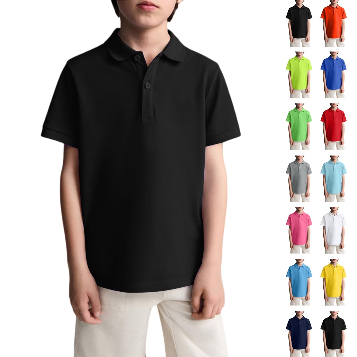 Polo Shirts for Boys Size 6-7 Kids Golf Short Sleeve School Uniform Toddler Girls Summer Collared T Shirt Dress Athletic Outfit (Black)